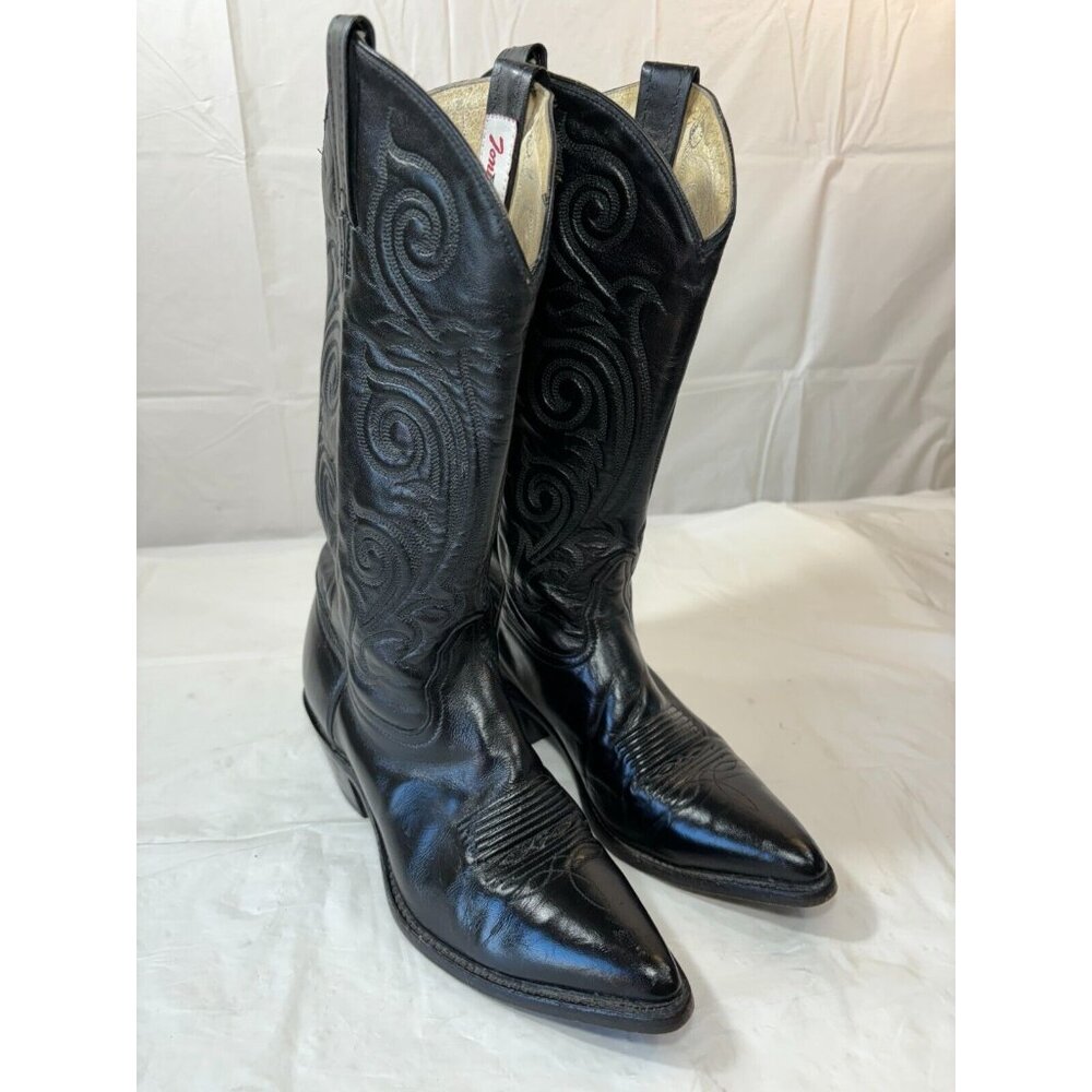 TONY LAMA Black Leather Cowboy Western Boots Womens Size 8.5 B (Run Small)